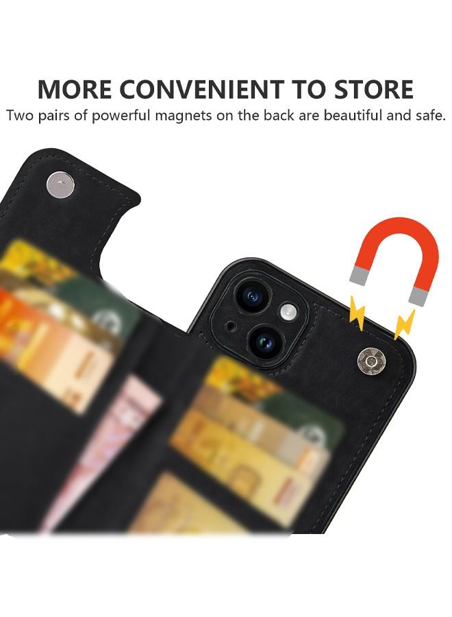 DUNISO Wallet Case Compatible with iPhone 14 for Men Women, Cell Phone Case Slim Protective case with Card Holder, Premium PU Leather Kickstand Card Slots Case for iPhone 14, Black - Image 5