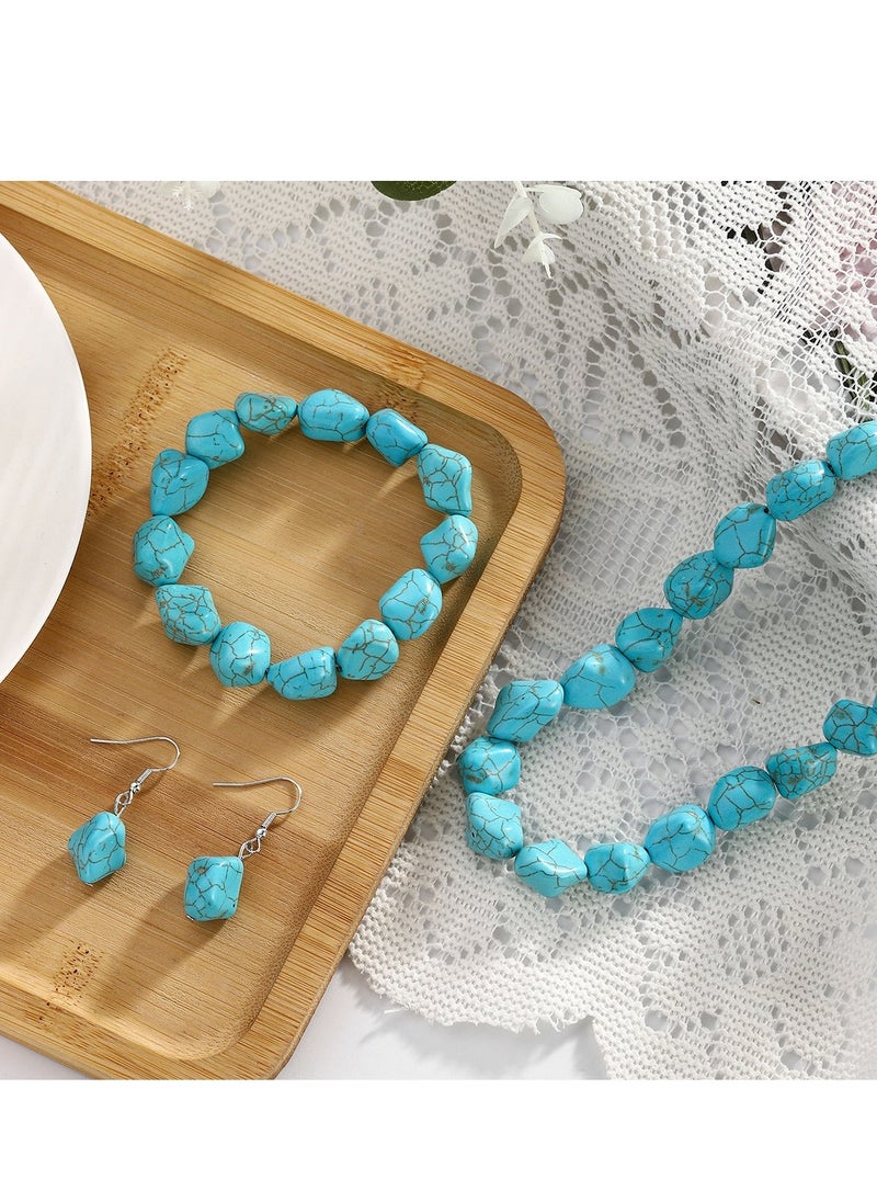 SYNSYB - Bohemian Turquoise Bead Jewelry Set - Includes Choker Necklace, Bracelet, and Earrings - Perfect for Women's Natural Stone Fashion with Luxury Gift Box - Image 1