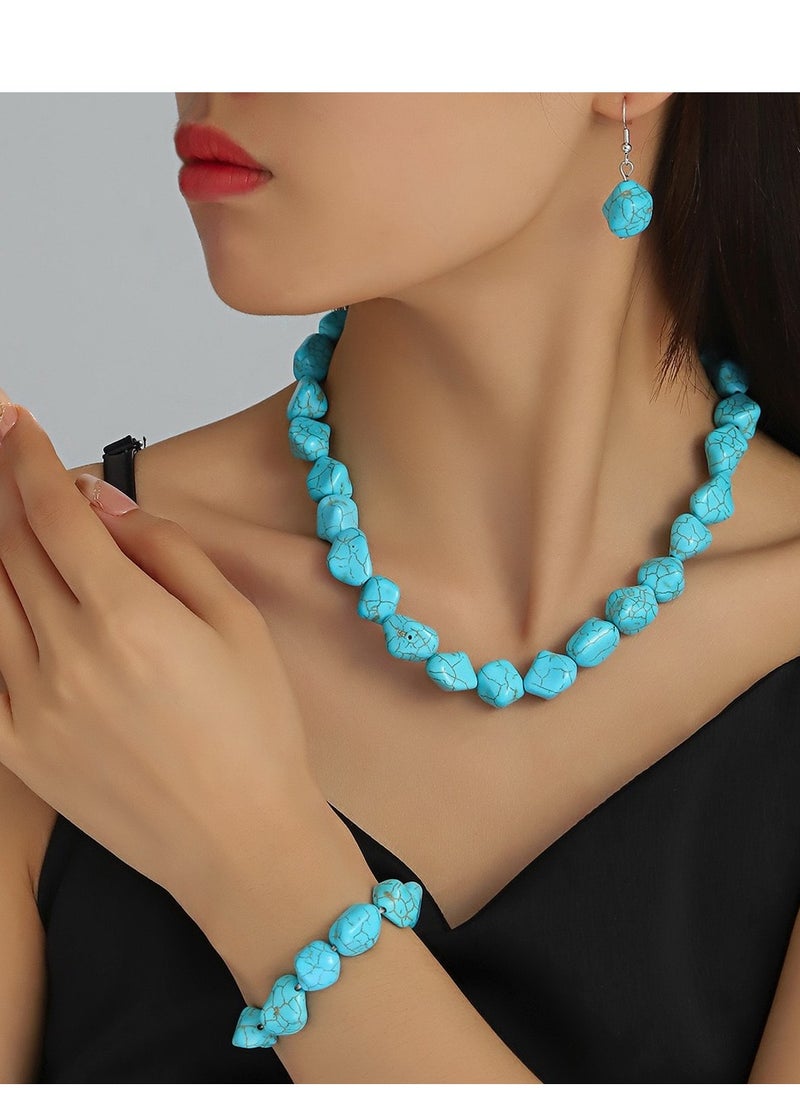SYNSYB - Bohemian Turquoise Bead Jewelry Set - Includes Choker Necklace, Bracelet, and Earrings - Perfect for Women's Natural Stone Fashion with Luxury Gift Box - Image 1