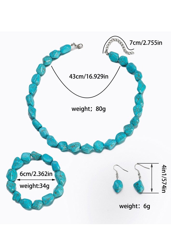 SYNSYB - Bohemian Turquoise Bead Jewelry Set - Includes Choker Necklace, Bracelet, and Earrings - Perfect for Women's Natural Stone Fashion with Luxury Gift Box - Image 1