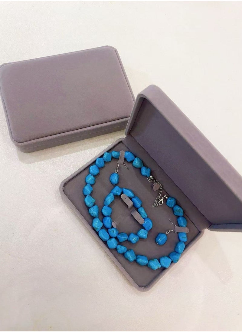 SYNSYB - Bohemian Turquoise Bead Jewelry Set - Includes Choker Necklace, Bracelet, and Earrings - Perfect for Women's Natural Stone Fashion with Luxury Gift Box - Image 1