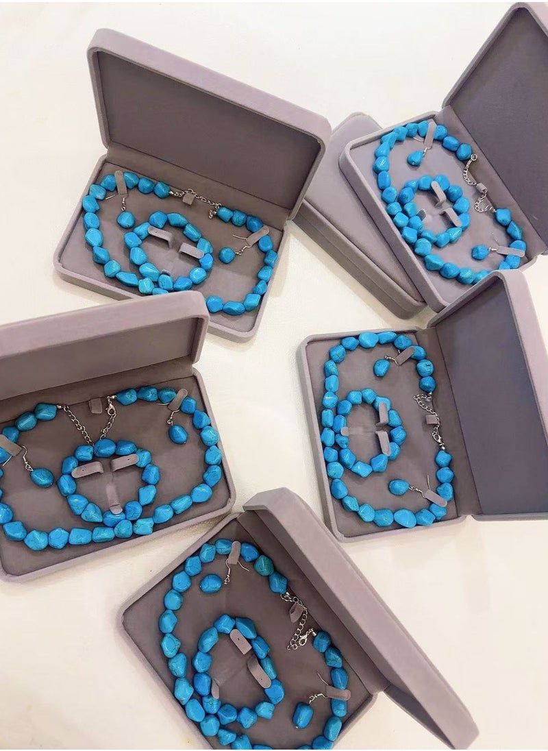 SYNSYB - Bohemian Turquoise Bead Jewelry Set - Includes Choker Necklace, Bracelet, and Earrings - Perfect for Women's Natural Stone Fashion with Luxury Gift Box - Image 1
