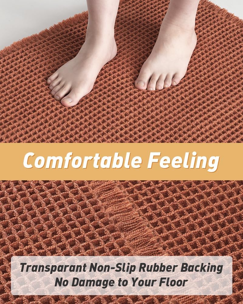 AMOAMI Upgraded Waffle Bath Mat, Super Absorbent Non Slip Bath Mats for Bathroom Floor, Machine Washable Bathroom Rugs with Tassels, Rubber Backed Bathroom Mats, Ultra Soft, 18" x 30", Dirty Orange - Image 4