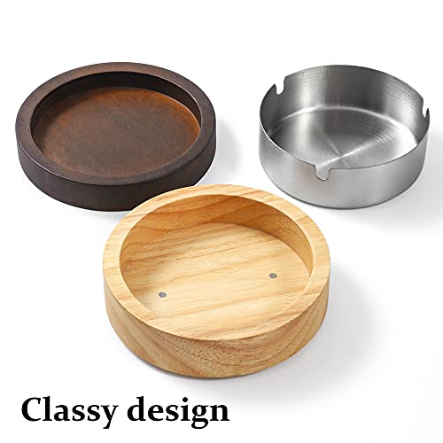 DDAJJAJ Wooden Ashtray with Stainless Steel Lid - Portable, Windproof, Decorative Ashtray for Home, Patio, Office, Outdoors, Indoor, Parties - Image 3