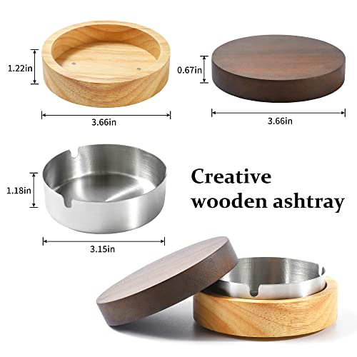 DDAJJAJ Wooden Ashtray with Stainless Steel Lid - Portable, Windproof, Decorative Ashtray for Home, Patio, Office, Outdoors, Indoor, Parties - Image 5