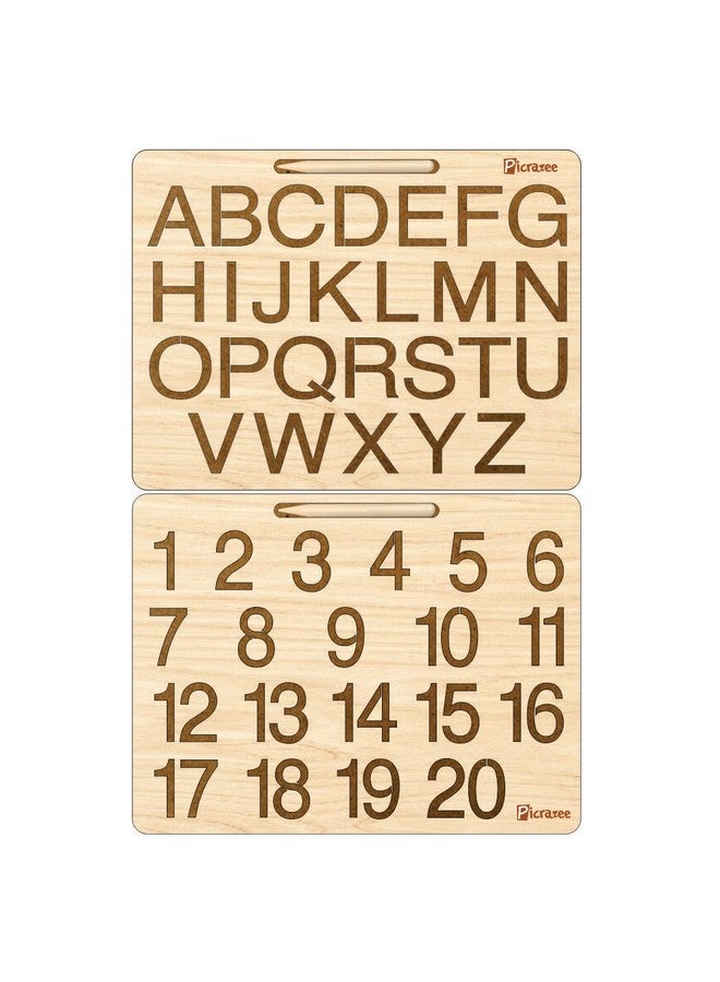PICRAZEE لوحة تتبع خشبية تعليمية للأطفال من بيكرازي | ألواح الكتابة والتعلم للأطفال | مجموعة من 2 (الحروف الكبيرة والأرقام) - Image 1