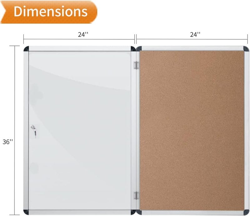 VIZ-PRO Tamperproof Lockable Cork Noticeboard with Aluminium Frame, 36x24 Inches - Image 3