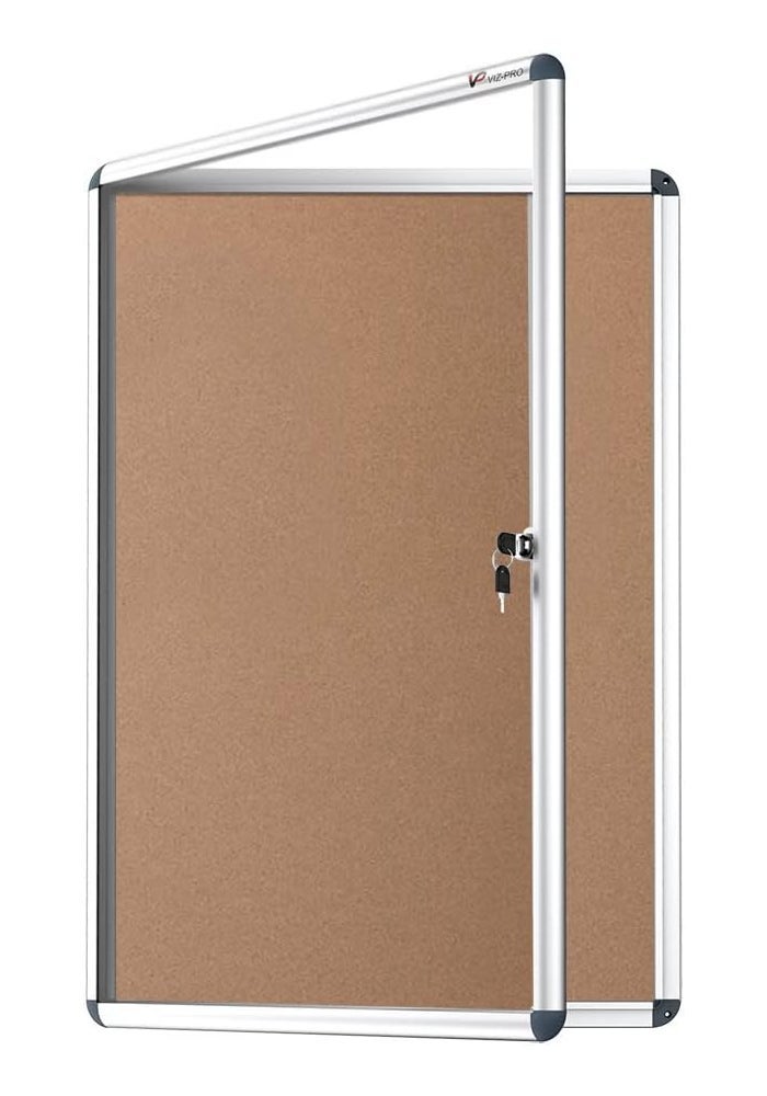 VIZ-PRO Tamperproof Lockable Cork Noticeboard with Aluminium Frame, 36x24 Inches - Image 1