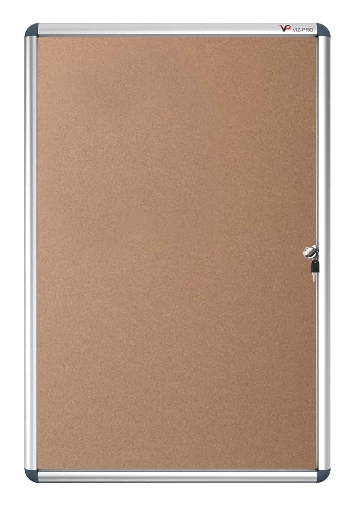 VIZ-PRO Tamperproof Lockable Cork Noticeboard with Aluminium Frame, 36x24 Inches - Image 2