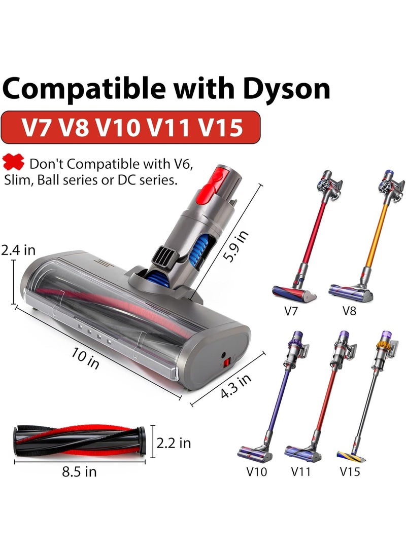 Cleaner Head Bristle Roller Brush: Motorhead Compatible with Dyson V7 V8 V10 V11 V15 Cordless Vacuum Attachment with Dust LED Lights - Direct Drive Replacement Parts for Hardwood and Carpet - Image 4