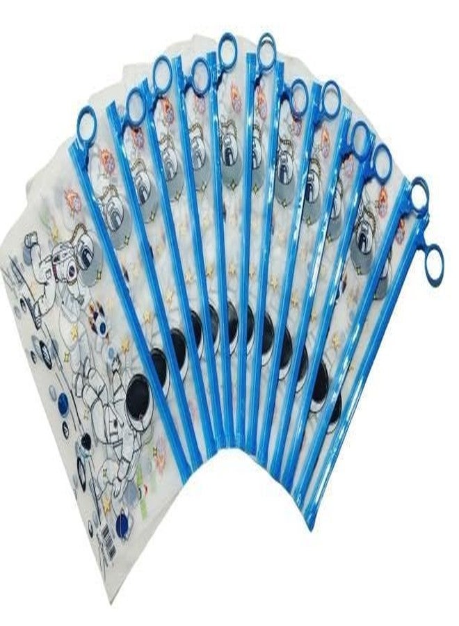 ZOKCY (Pack of 2 Pcs Transparent Blue Color Pouch with Chain for School Kids/Waterproof Plastic Stationery Organiser/Zipper Pouch Zipper Pouch for Kids/Birthday Return Gift - Image 4