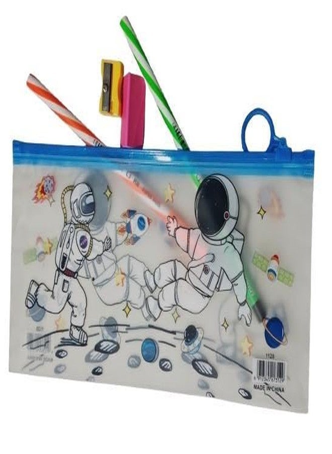 ZOKCY (Pack of 2 Pcs Transparent Blue Color Pouch with Chain for School Kids/Waterproof Plastic Stationery Organiser/Zipper Pouch Zipper Pouch for Kids/Birthday Return Gift - Image 2