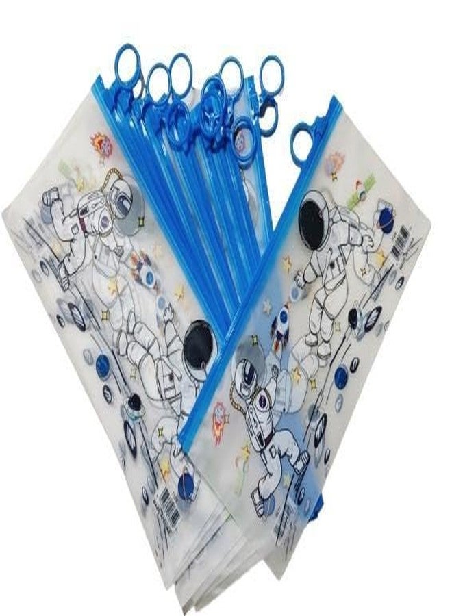 ZOKCY (Pack of 2 Pcs Transparent Blue Color Pouch with Chain for School Kids/Waterproof Plastic Stationery Organiser/Zipper Pouch Zipper Pouch for Kids/Birthday Return Gift - Image 1