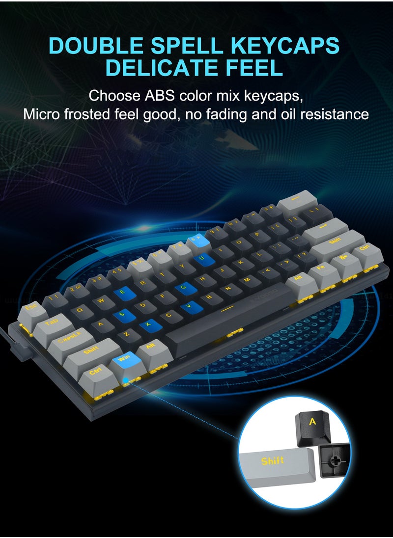 E-YOOSO - 60% Wired Mechanical Gaming Keyboard with Brown Switches, LED Yellow Backlit, Ultra-Compact Computer Keyboard for PS4/5, Windows, Mac OS (Black Grey) - Image 1