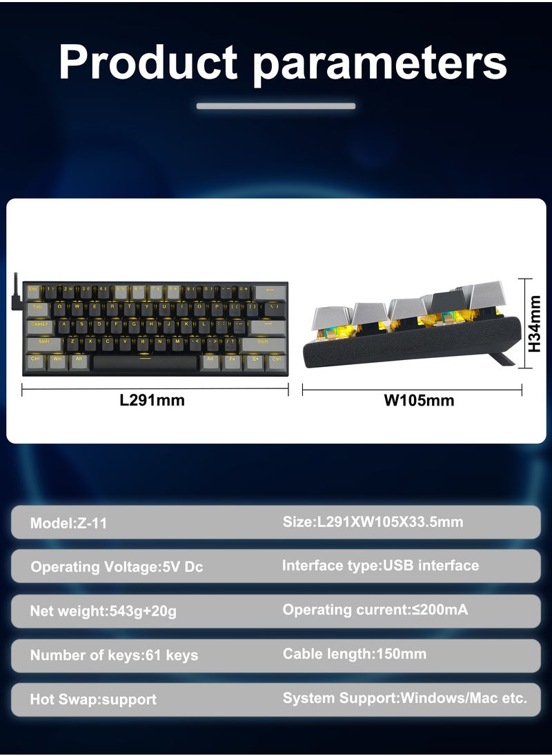 E-YOOSO - 60% Wired Mechanical Gaming Keyboard with Brown Switches, LED Yellow Backlit, Ultra-Compact Computer Keyboard for PS4/5, Windows, Mac OS (Black Grey) - Image 1