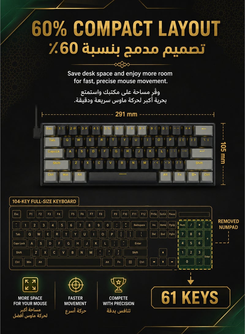 E-YOOSO 60% Wired Mechanical Gaming Keyboard with Brown Switches, LED Yellow Backlit, Ultra-Compact Computer Keyboard for PS4/5, Windows, Mac OS (Black Grey) - Image 3