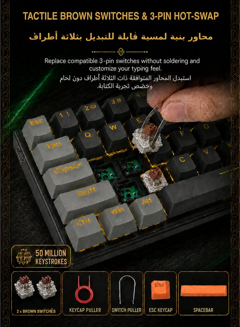 E-YOOSO 60% Wired Mechanical Gaming Keyboard with Brown Switches, LED Yellow Backlit, Ultra-Compact Computer Keyboard for PS4/5, Windows, Mac OS (Black Grey) - Image 5