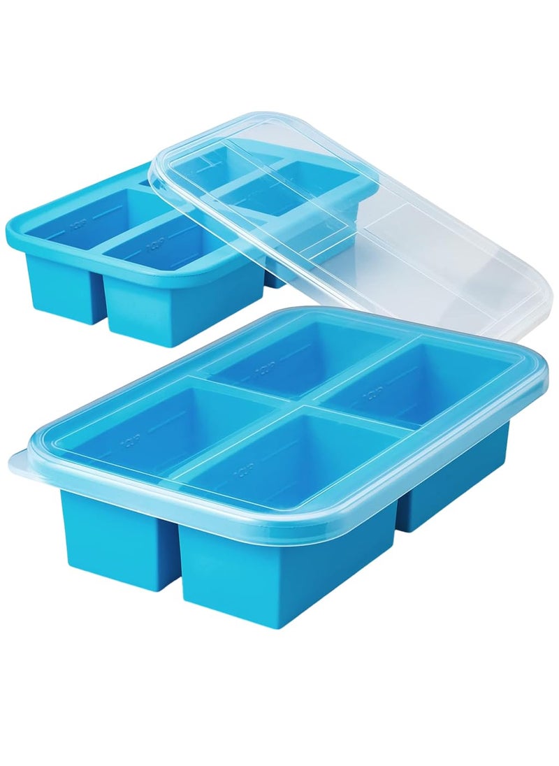 SUPVOX - Supvox® 4-Grid Ice Cube Tray Large Frozen Soup Cube Mold with Lid Food-Grade Silicone Mold Tray for Miso Soup Cubes, Curry Cubes, Yogurt Frozen Cubes Multi Purpose Silicone Mold Tray - Image 1