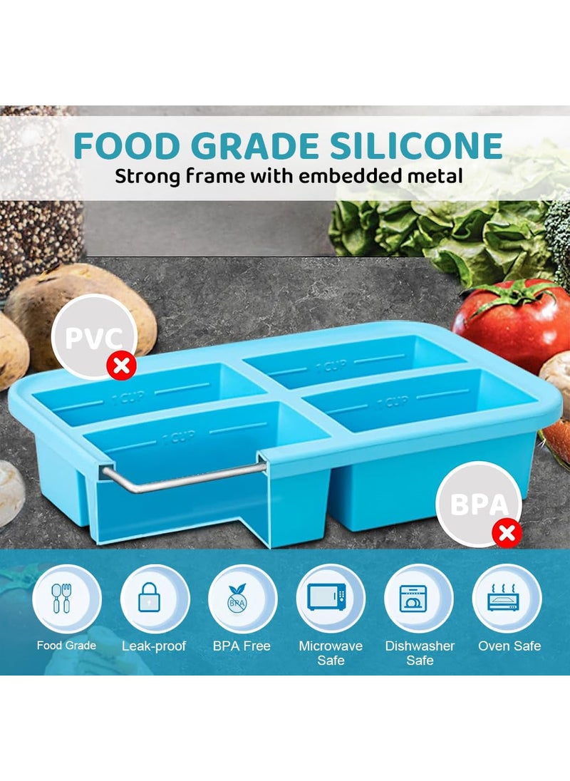 SUPVOX - Supvox® 4-Grid Ice Cube Tray Large Frozen Soup Cube Mold with Lid Food-Grade Silicone Mold Tray for Miso Soup Cubes, Curry Cubes, Yogurt Frozen Cubes Multi Purpose Silicone Mold Tray - Image 1