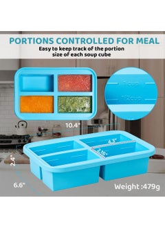 SUPVOX Supvox® 4-Grid Ice Cube Tray Large Frozen Soup Cube Mold with Lid Food-Grade Silicone Mold Tray for Miso Soup Cubes, Curry Cubes, Yogurt Frozen Cubes Multi Purpose Silicone Mold Tray  - Image 2