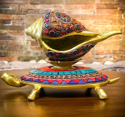 The Artage Brass Shankh Tortoise Vastu Items Statue Showpiece Home Decor Gifting Office Decorative Piece for Puja Room Living Room Positive Figurine Artefact Tableware - Image 1