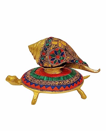 The Artage Brass Shankh Tortoise Vastu Items Statue Showpiece Home Decor Gifting Office Decorative Piece for Puja Room Living Room Positive Figurine Artefact Tableware - Image 2