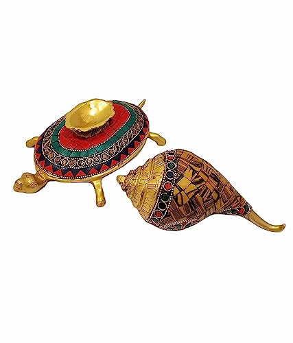 The Artage Brass Shankh Tortoise Vastu Items Statue Showpiece Home Decor Gifting Office Decorative Piece for Puja Room Living Room Positive Figurine Artefact Tableware - Image 4