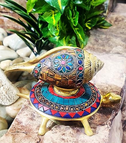 The Artage Brass Shankh Tortoise Vastu Items Statue Showpiece Home Decor Gifting Office Decorative Piece for Puja Room Living Room Positive Figurine Artefact Tableware - Image 3