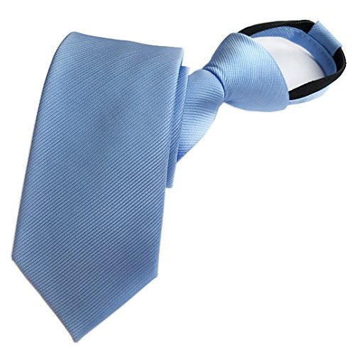 Elfeves Men's Sky Blue Tie Easily Zipper Silk Repp Neck Wear Best Gift Giving - Image 4