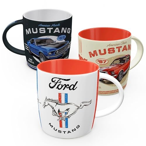 Nostalgic Art Nostalgic-Art Retro coffee mug, 11.2 oz, Ford Mustang Set 1 (Set of 3) – Gift idea for Ford fans, Official License Product (OLP), ceramic cup, vintage design - Image 1