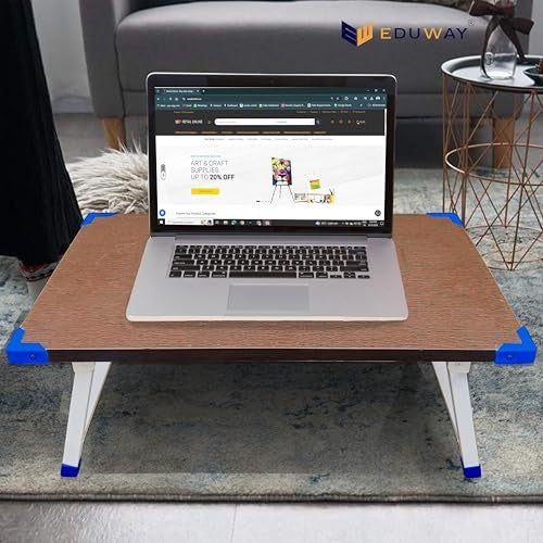 Eduway® Heavy Duty Foldable Wooden Laptop Table – Multipurpose Bed Table for Study, Work from Home, Eating, Reading | Portable Non-Adjustable Desk for Students, Kids| Perfect for Home, Office- Brown. - Image 4