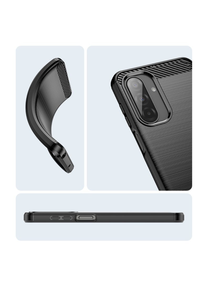 جراب / كفر Samsung Galaxy A17 – تصميم درع متين مع نسيج ألياف الكربون المصقول، مقاوم للصدمات، بقبضة مانعة للانزلاق، نحيف وخفيف الوزن (أسود). - Image 2