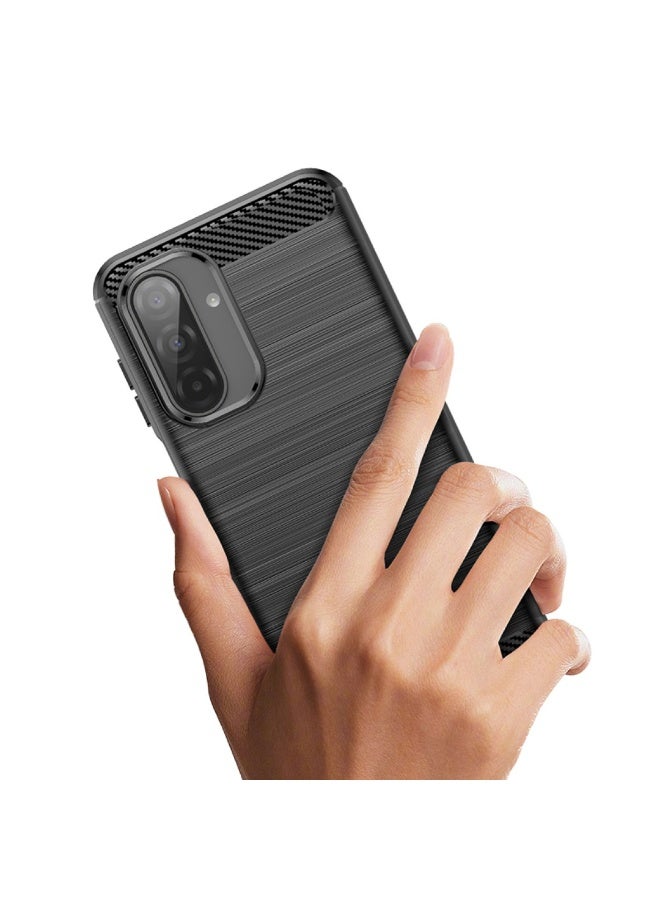 جراب / كفر Samsung Galaxy A17 – تصميم درع متين مع نسيج ألياف الكربون المصقول، مقاوم للصدمات، بقبضة مانعة للانزلاق، نحيف وخفيف الوزن (أسود). - Image 3