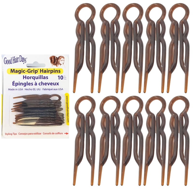 Good Hair Days Hair Pins 2 12 Plastic Ushaped Magic Grip Hairpins Strong Durable Pins For Fine Thick Long Hair Styling Accessories Tortoise Shell Set of 10