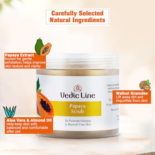 Vedic Line Vedicline Papaya Face Scrub, Reduce Uneven Skin Tone, Dead Skin & Clog Pores with Aloe vera, Walnut and Almond Oil for Healthy Clear Skin, 100ml - Image 2