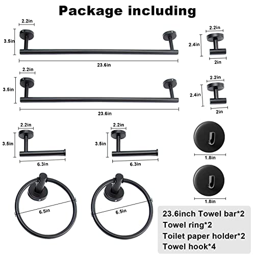 Toptowel 8 Pieces Bathroom Towel Rack Set, Includes 2PCS 23.6 inch Towel bar, 2PCS Towel Hook, 2 PCS Towel Ring, 2PCS Toilet Paper Holder-Matte Black Bathroom Accessories Sets - Image 2