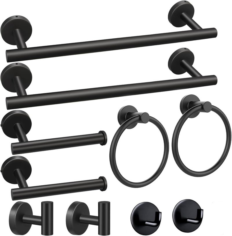 Toptowel 8 Pieces Bathroom Towel Rack Set, Includes 2PCS 23.6 inch Towel bar, 2PCS Towel Hook, 2 PCS Towel Ring, 2PCS Toilet Paper Holder-Matte Black Bathroom Accessories Sets - Image 1