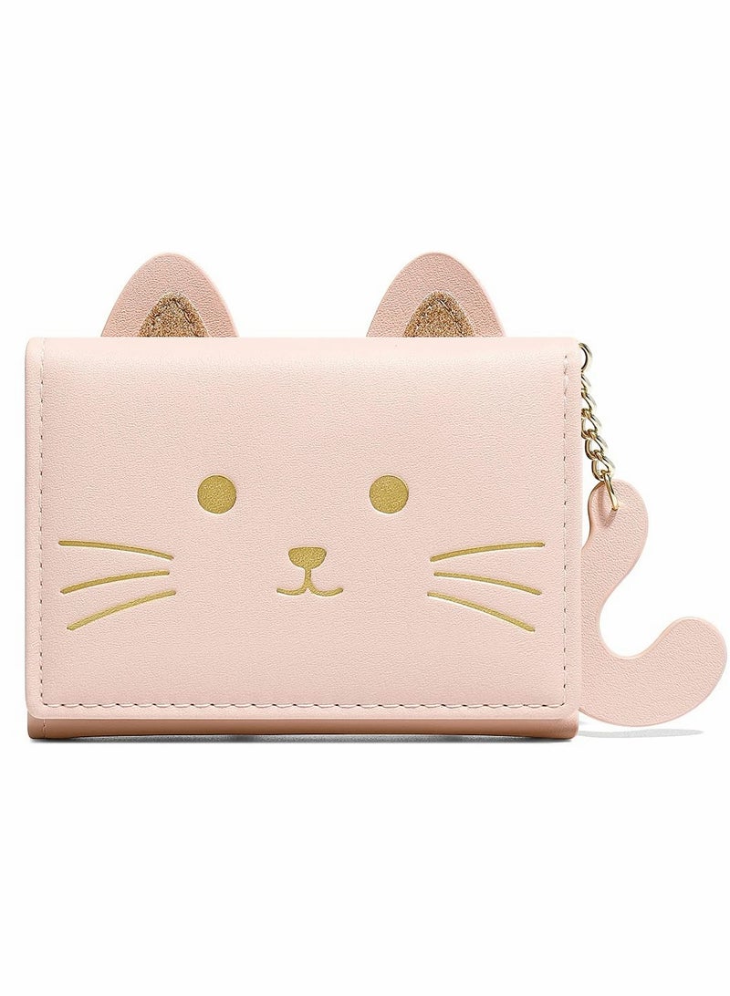 إكسفور محفظة صغيرة، محفظة كرتونية لطيفة للفتيات، محفظة ثلاثية الطي رفيعة للعملات المعدنية وجيب نقدي ونافذة لبطاقة الهوية، محفظة رفيعة من جلد البولي يوريثان - Image 1