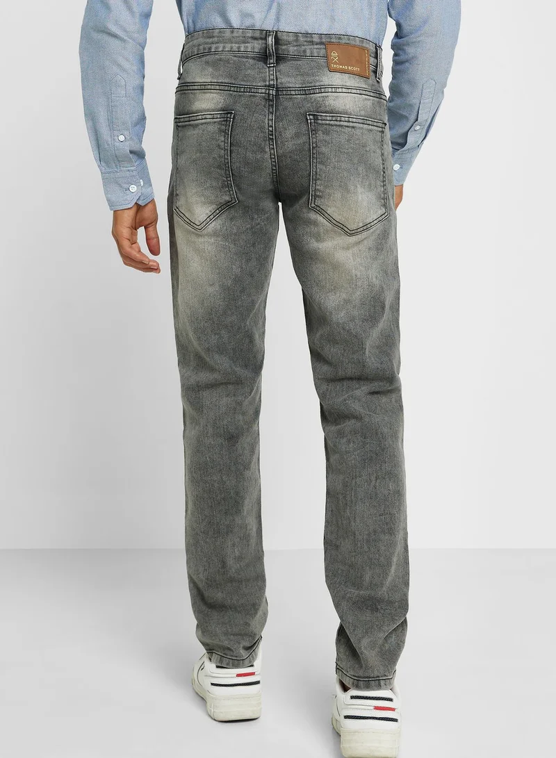توماس سكوت Thomas Scott Men Classic Fit Heavy Fade Whiskers Stretchable Jeans