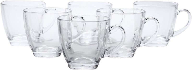 LVOOK Transparent Glass Tableware/Dinning Ware Tea Cup/Mug with Large Handel and Square Base| Pack of 6- (White, 170 ML) - Image 1