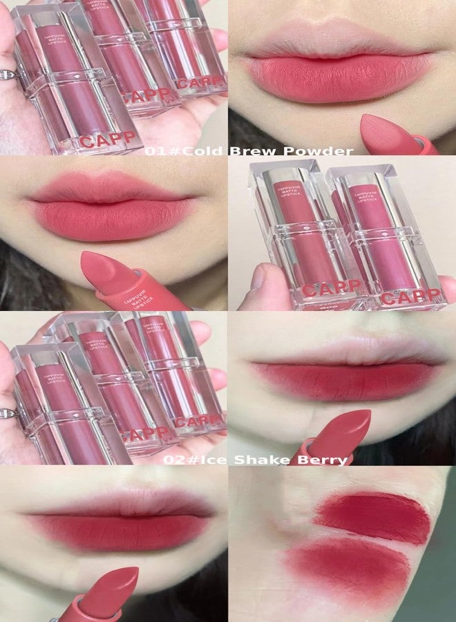 Cappuvini Soft Matte Muse Lipstick Collection | Long-Wearing Comfort Without Dryness | No Lip Liner Needed Anti-Feathering Technology | Lipsticks for Women Featuring Clean Girl Aesthetic Colors | Perfect for Clean Girl and Matte Makeup Looks (02#Ice Shake Berry, 3.5g) - Image 3