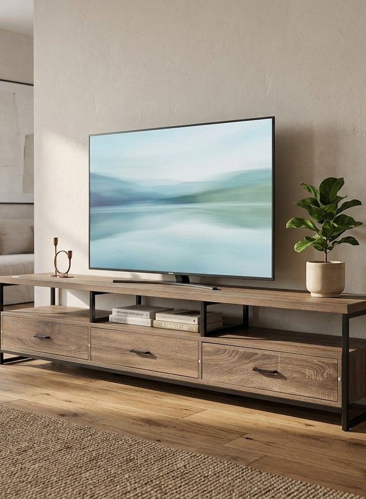 AL Hadaya Mall Luxury Classic Wooden TV Stand Media Entertainment Center Console Table Cabinet Unit Brown 200x40x42 cm Furniture for Home Living Room Bedroom - Image 1