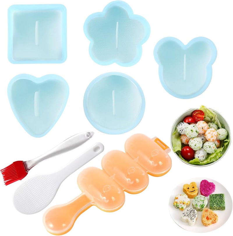 MLRYH Onigiri Maker Mold Kit 8 Pcs Sushi Musubi Mold with Rice Paddle Brush for Kitchen BPA Free Durable Polypropylene Small Round All Seasons Star Pattern - Image 1