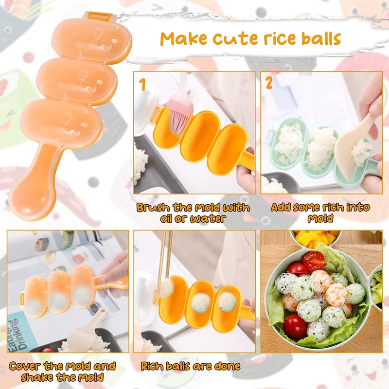MLRYH Onigiri Maker Mold Kit 8 Pcs Sushi Musubi Mold with Rice Paddle Brush for Kitchen BPA Free Durable Polypropylene Small Round All Seasons Star Pattern - Image 5