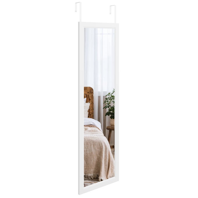 OVER DOOR MIRROR FULL LENGTH 110 X 33CM WALL MOUNTED MIRROR DOOR HUNG MIRROR FOR BATHROOMBEDROOMWARDROBE TOUGHENED GLASS WHITE