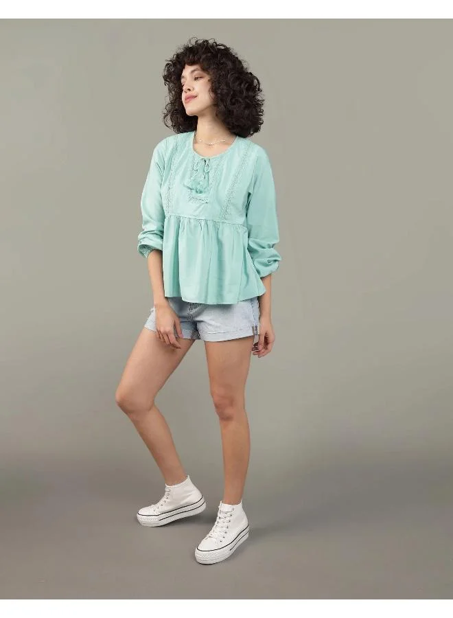 American Eagle Balloon Sleeve Tiered Top