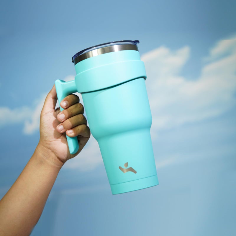 Konokyo 40 oz Tumbler with Handle and 2 Straw 2 Lid, Insulated Water Bottle Stainless Steel Vacuum Cup Reusable Travel Mug,Turquoise - Image 5