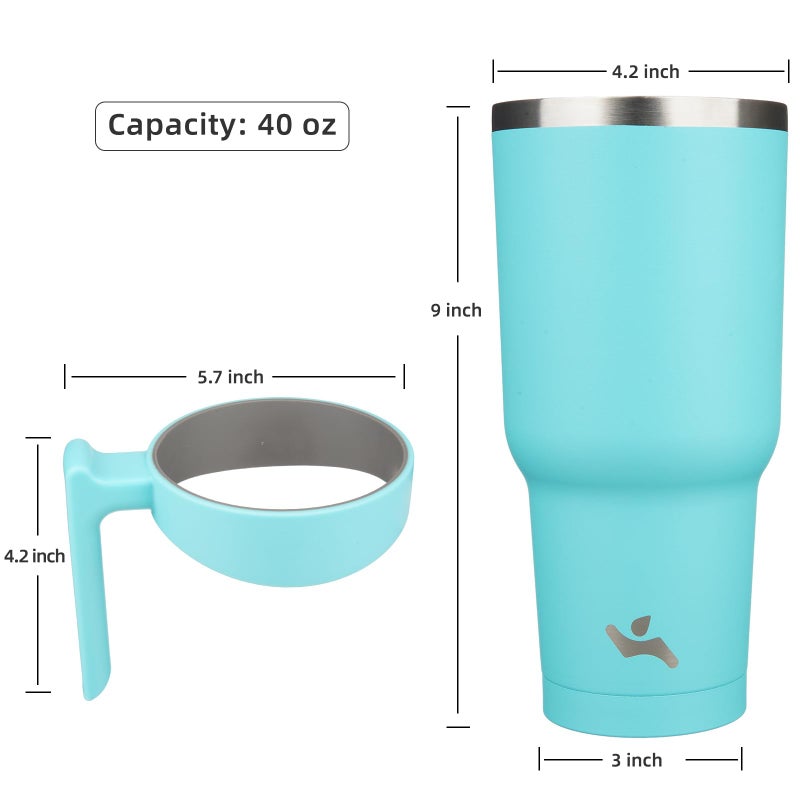 Konokyo 40 oz Tumbler with Handle and 2 Straw 2 Lid, Insulated Water Bottle Stainless Steel Vacuum Cup Reusable Travel Mug,Turquoise - Image 4