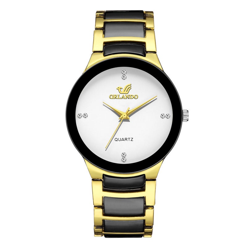 Foreign trade simple bar nail scale mens watch fashion fashion business elegant British style steel belt quartz watch men Men's white noodles