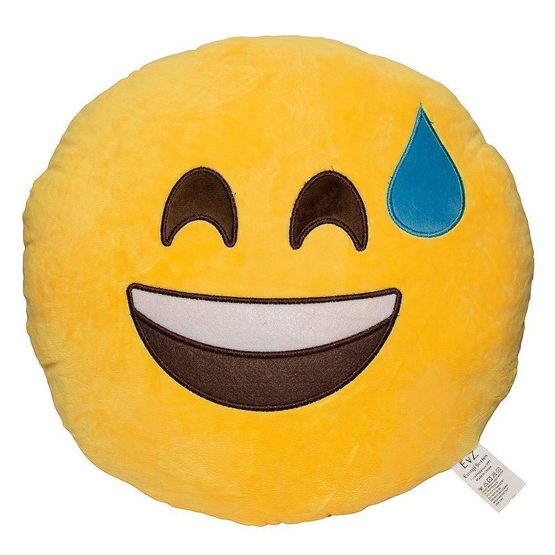 EvZ Emoji Smile with Sweat Cushion Stuffed Plush Soft Pillow Official Certified 32cm Yellow